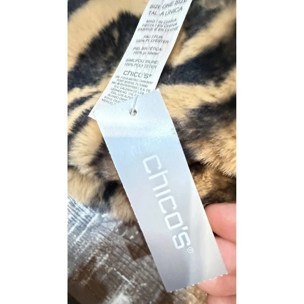 Chico's NoS Zebra‎ Faux Fur Pull Through Scarf Camel NWT One Size
